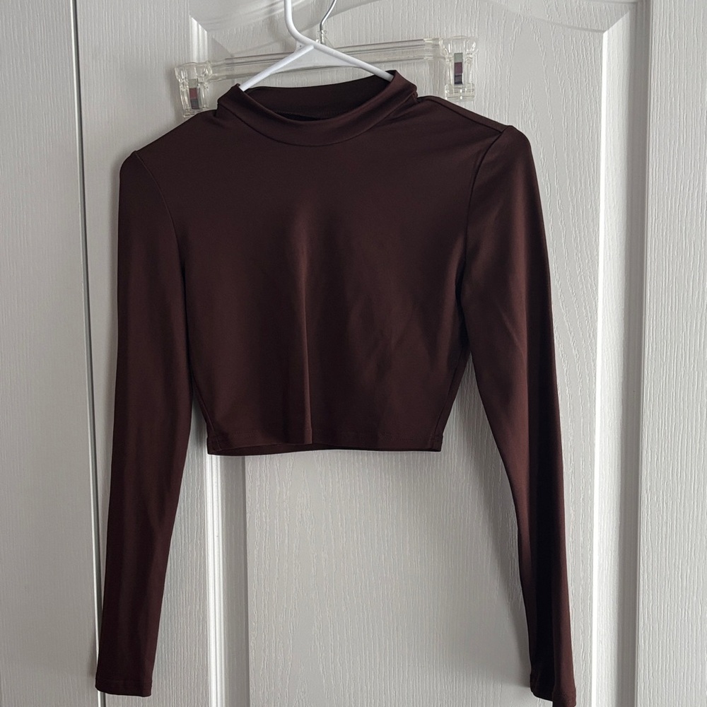 SHEIN Chocolate Brown Long Sleeve Crop Top